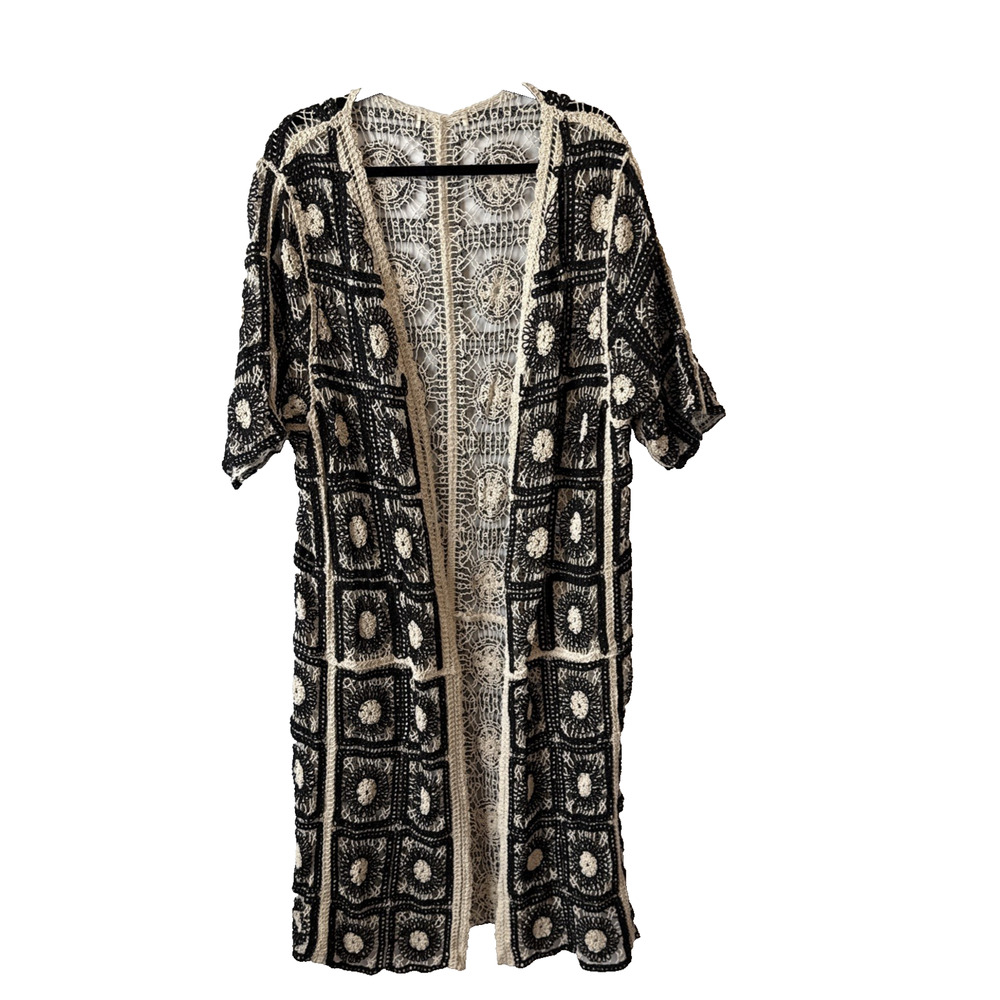 Whimsigoth‎ Boho Women’s M Crochet Knit Open Front Cardigan Beach Resort Hippie